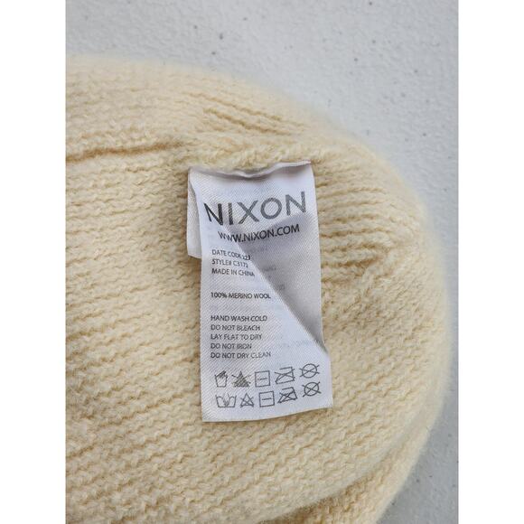 Nixon Hat Beanie One Size Cream 100% Merino Wool Knit Winter Warm Mens Casual - Picture 6 of 8